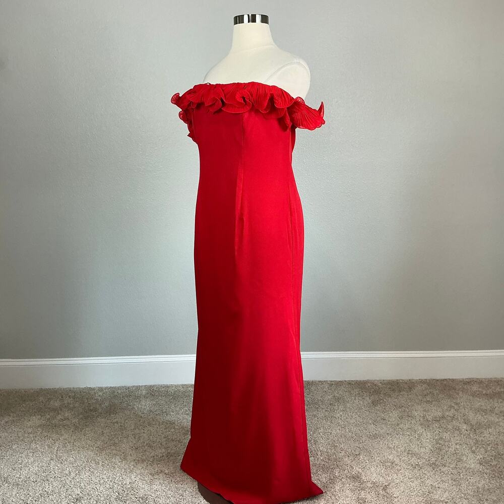 Mac Duggal 49643 Red Evening Gown Ruffled Off the Shoulder Column Dress Size 14 - Picture 6 of 11
